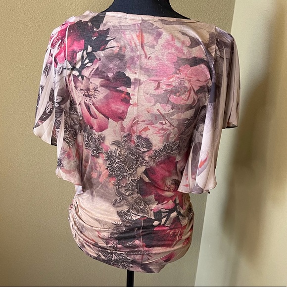 Women’s floral ESPRESSO blouse with studs.  Size S - Picture 6 of 8